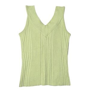 Vintage 90s Y2K Mint Green Fairy Cottagecore Boho Kawaii Ribbed V-Neck Top L